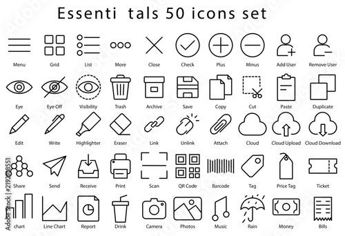 Essentials 50 Line Icons Set – Everyday Items, Household Necessities, Lifestyle Objects and Daily Use Vector Collection