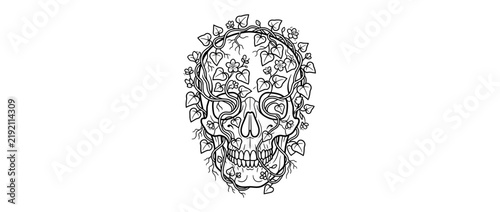 Foto Artistic Skull Covered in Vine and Flower Outline