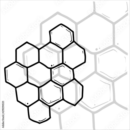 A honeycomb for honey. Beekeeping illustrations and infographics, doodle hand drawn style on white isolated background