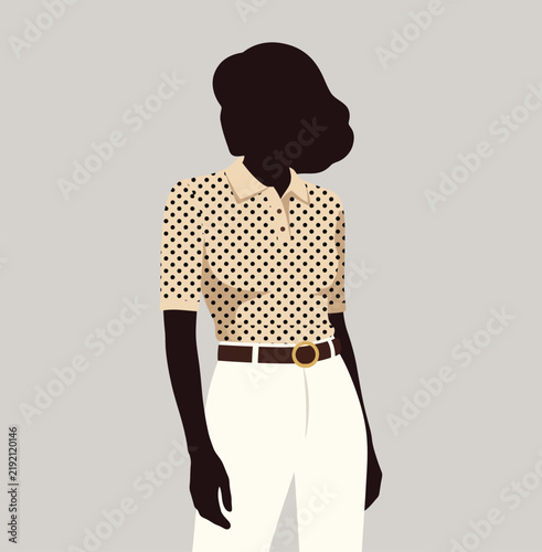 Woman Silhouette Wearing Polka Dot Blouse and White Pants, Fashion Illustration