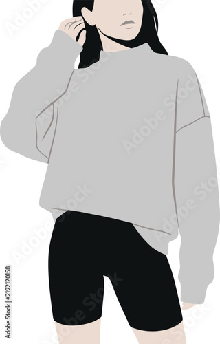 Young Woman in Oversized Sweater and Bike Shorts, Casual Fashion Illustration