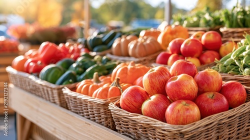 Fresh Harvest Apples and Pumpkins at Outdoor Farmers Market