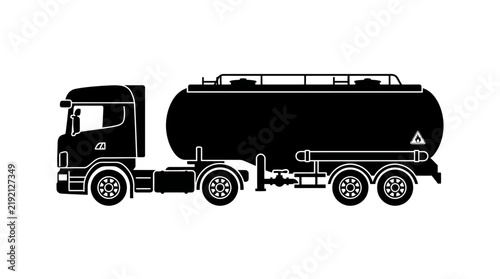 Black silhouette of a tanker truck on a white background