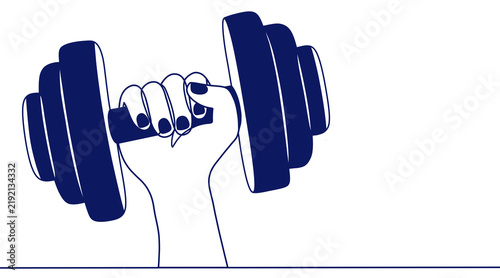 Quadro su tela Flat line art illustration of a fitness and strength concept, featuring a hand h