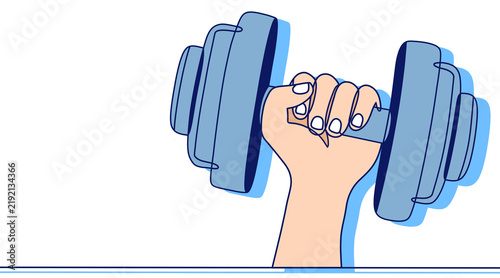 Obraz na plátně A fitness-themed line art cartoon illustration featuring a hand holding a barbel
