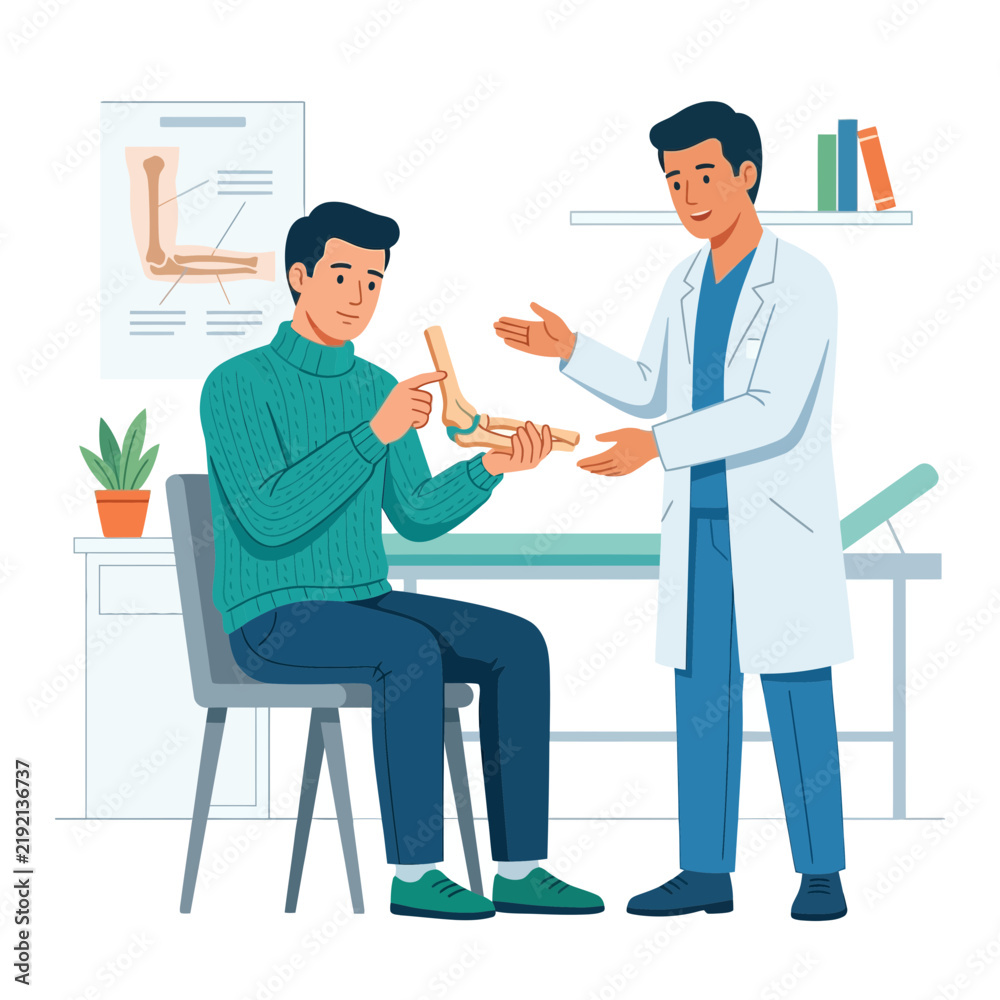 Obraz premium Doctor Explaining Elbow Anatomy Model to Patient in Clinic