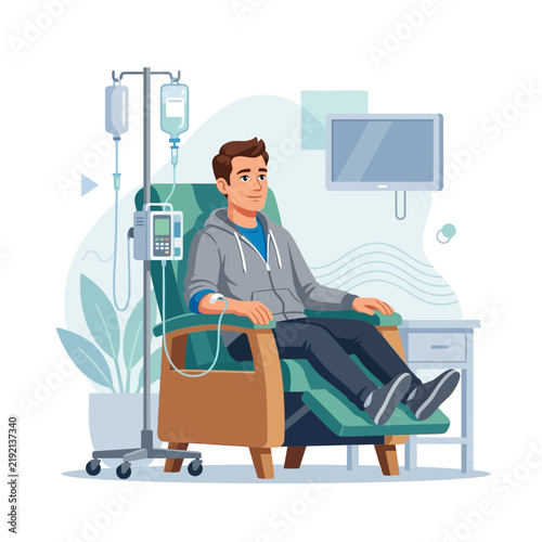 Man Receiving Chemotherapy Infusion in a Modern Medical Clinic