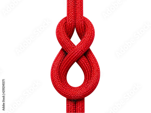 Red knotted rope isolated on white