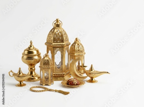 Golden Ramadan Decorations and Islamic Ornaments Grouped Together