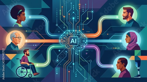 Artificial Intelligence Connecting Diverse People Through Technology Network.