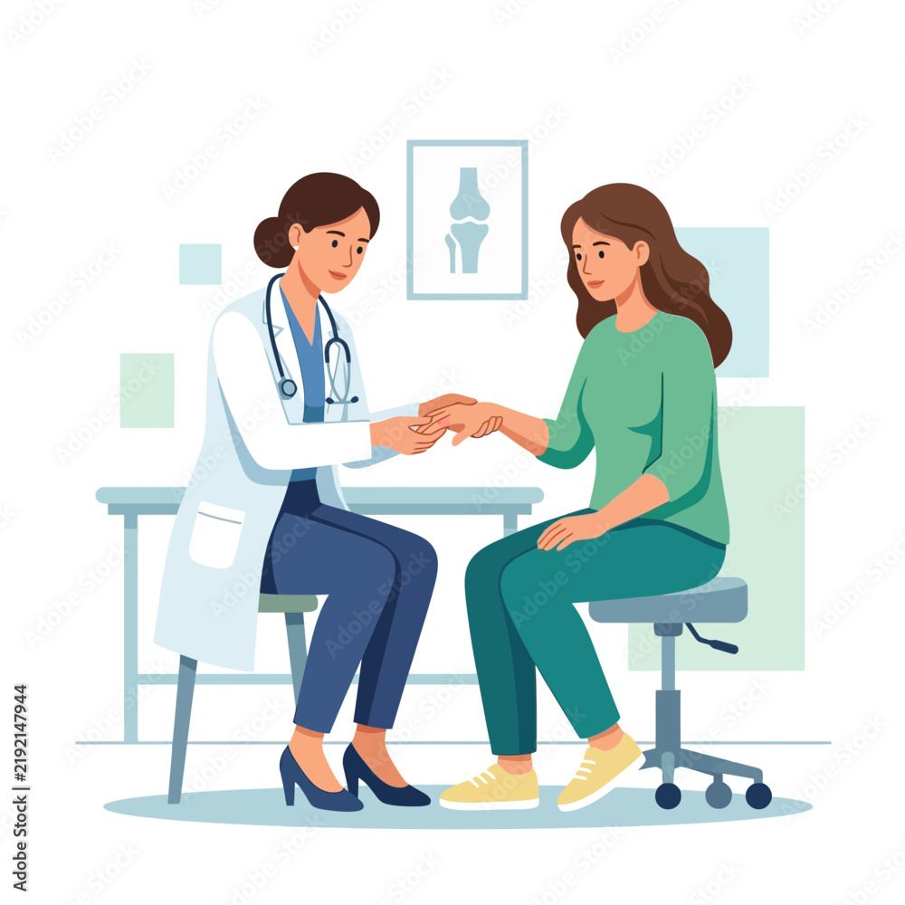 Obraz premium Doctor Examining Patient's Hand in Clinic, Medical Consultation and Healthcare Concept