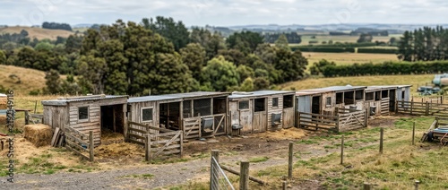Rustic Farm Animal Shelters With Rolling Hills Background