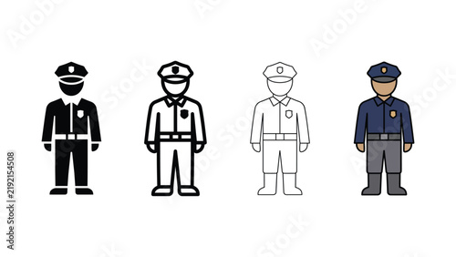 Foto Police officer figures in uniform during a lineup with simple graphic outlines I
