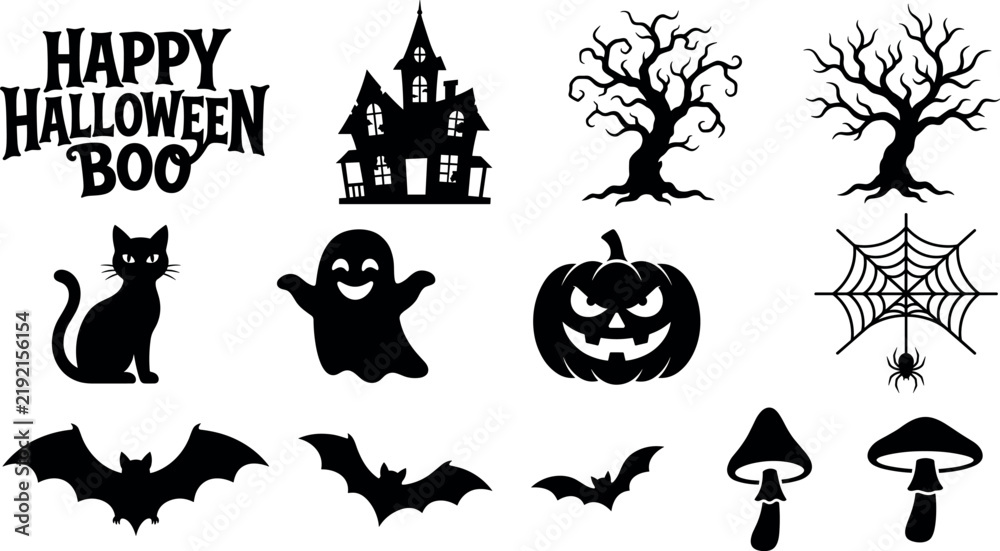 Fototapeta premium Halloween-themed vector icons featuring classic symbols for seasonal marketing and digital design projects