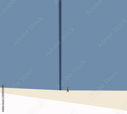 Woman wearing green dress holding red bag walking on city street. Urban lifestyle. 