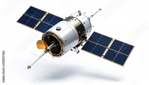Orbital satellite with blue solar wings.