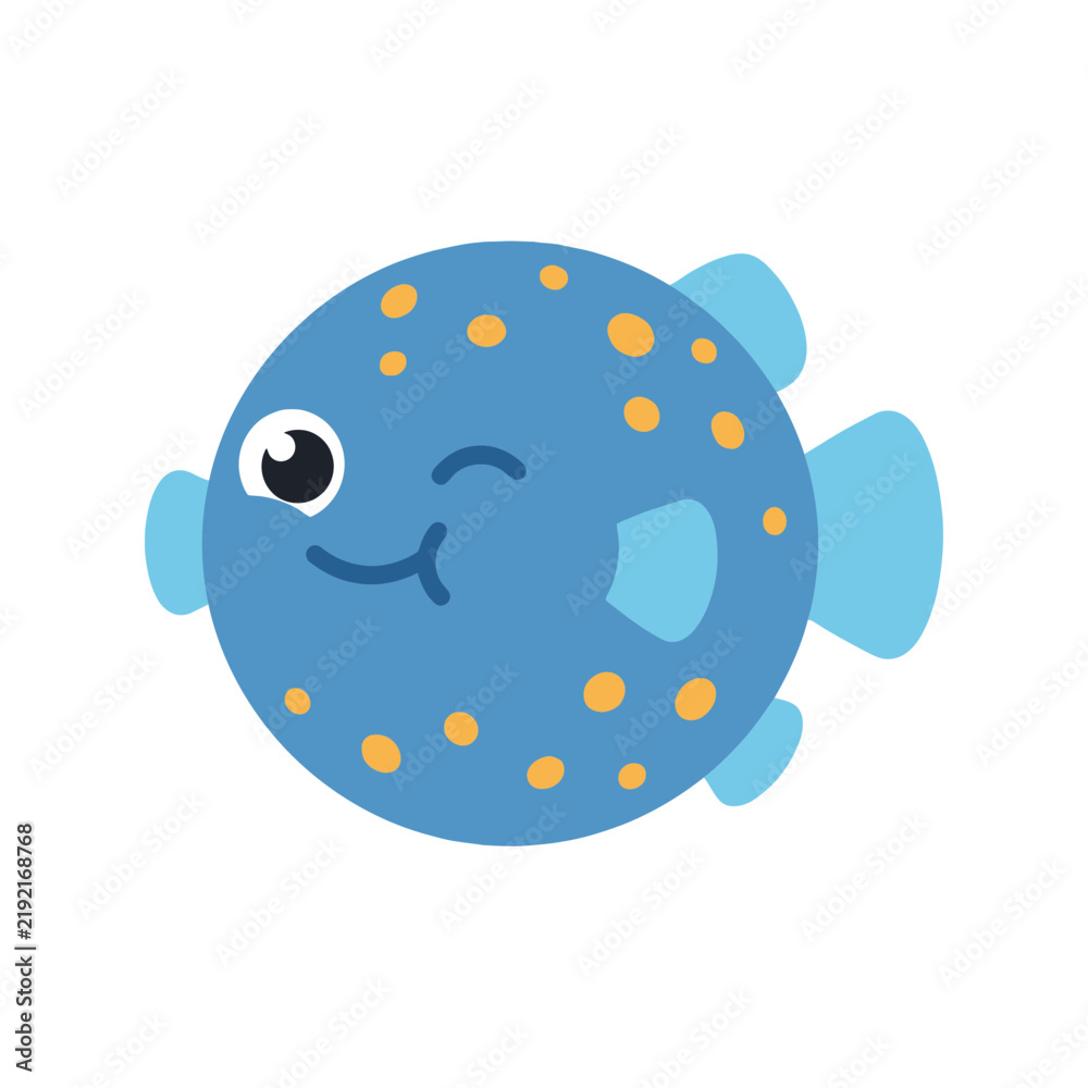 Fototapeta premium A cute blue puffer fish illustration on a white background
