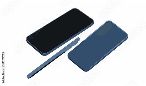 Blue Flagship Smartphone Angled Front Back Side Mockup Vector Template