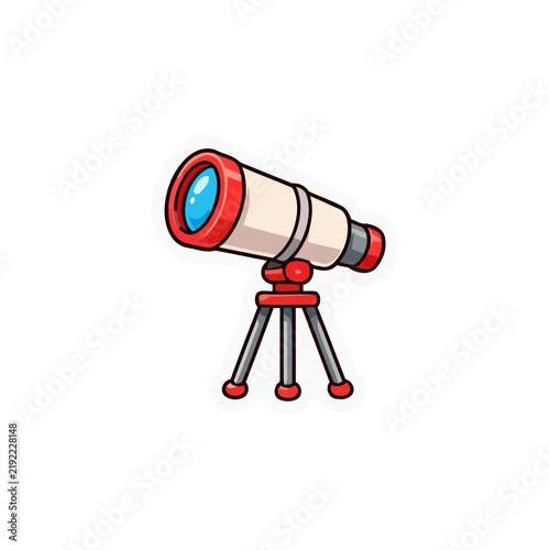 Cartoon telescope on a tripod for astronomy and stargazing isolated on white background