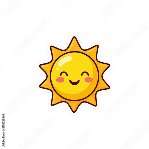 Cute cartoon sun character with a smiling face and blushing cheeks, isolated on white background