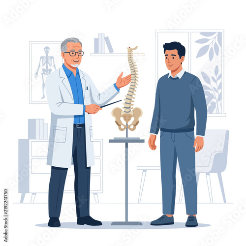 Doctor Explaining Spine Anatomy Model to Patient in Medical Office