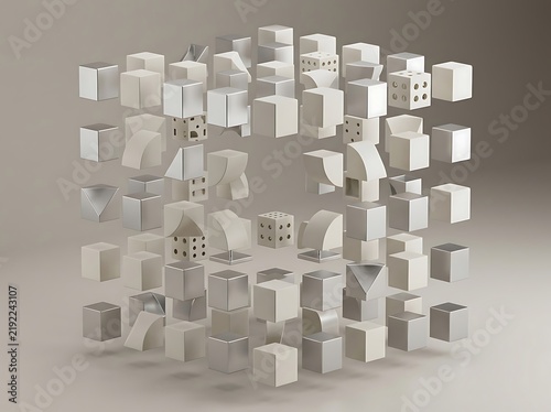 Abstract geometric shapes arranged in modern minimalist composition design