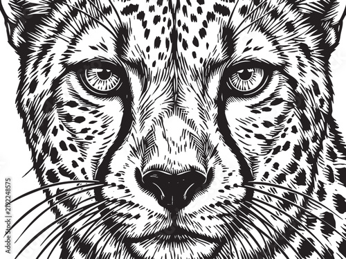 Photography Leopard head vector illustration black and white