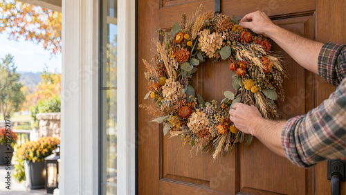 Early Halloween Autumn Wreath Porch - Stock