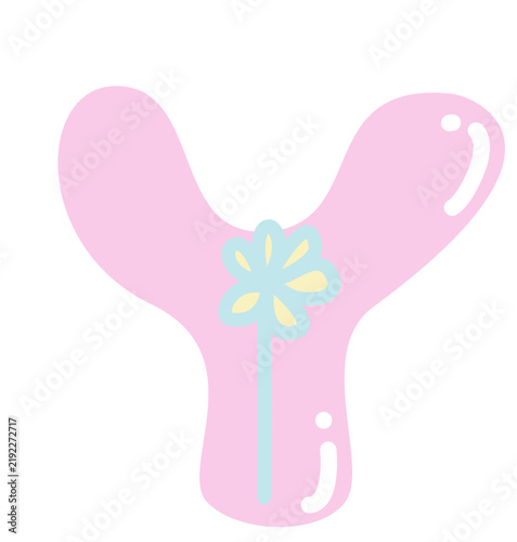 Kawaii pastel letter Y typography with flower for kids