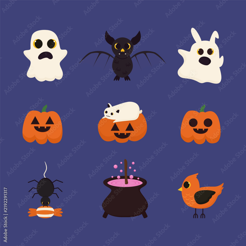 Fototapeta premium set of cute halloween icons