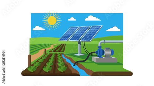 Solar Powered Irrigation System Illustration for Sustainable Agriculture