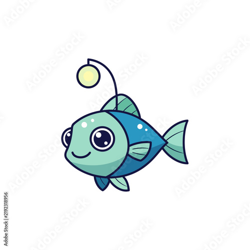 Cute Anglerfish Cartoon Illustration Isolated on White Background for Ocean Mascot and Icon Design