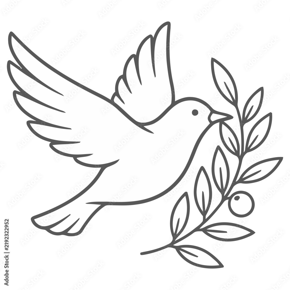 Fototapeta premium Dove with olive branch line art