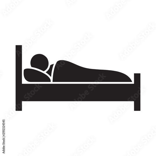 Sleeping person silhouette on a bed flat vector graphic