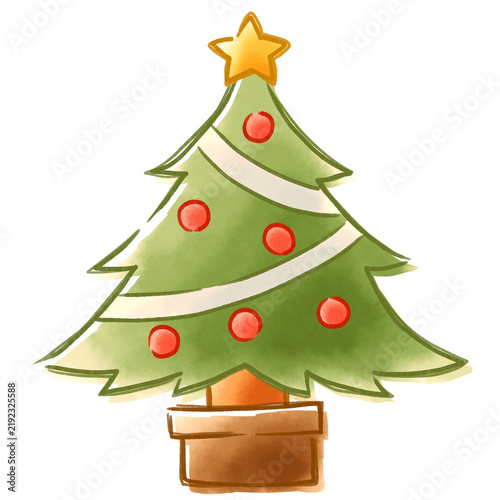Fototapeta クリスマスツリーのおしゃれな版ズレ水彩風イラスト