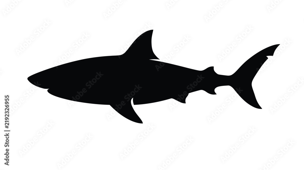 Obraz premium Detailed black silhouette of a great white shark rendered as a clean vector graphic design for marine themed creative projects