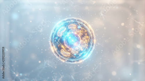 Personalized genomic medicine concept with glowing cellular sphere symbolizing precision healthcare and innovative medical research