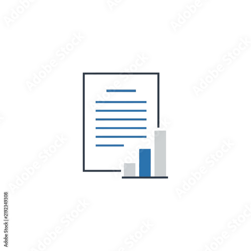 Minimal business report icon showing document with progress bar chart for data analysis and statistics