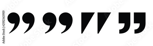A collection of various black quotation mark symbols isolated on a white background representing typography punctuation marks used for writing and direct speech