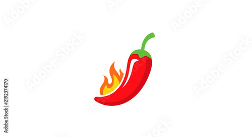 A vibrant red chili pepper icon with stylized orange flames on a white background