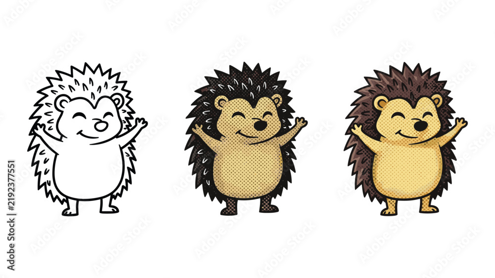 Fototapeta premium Cute cartoon hedgehog vector graphic with spiky quills