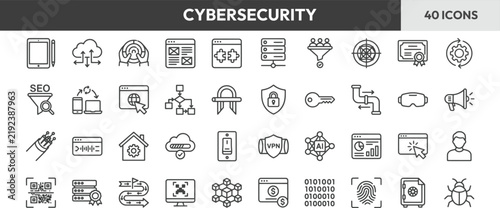 Cybersecurity network data protection icons set vector illustration