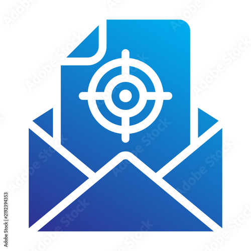 Mail envelope with target document representing highly targeted email marketing and lead generation strategies for Digital advertising icon solid gradient style