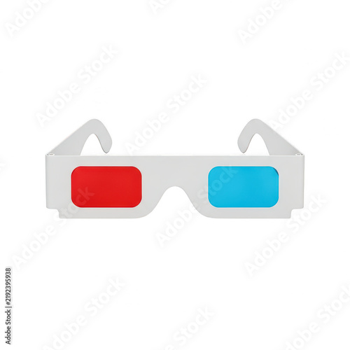 Paper 3D glasses with red and blue lenses isolated on white background