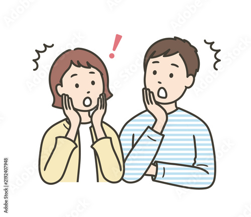 Plakat 驚いている若い夫婦の上半身イラスト 