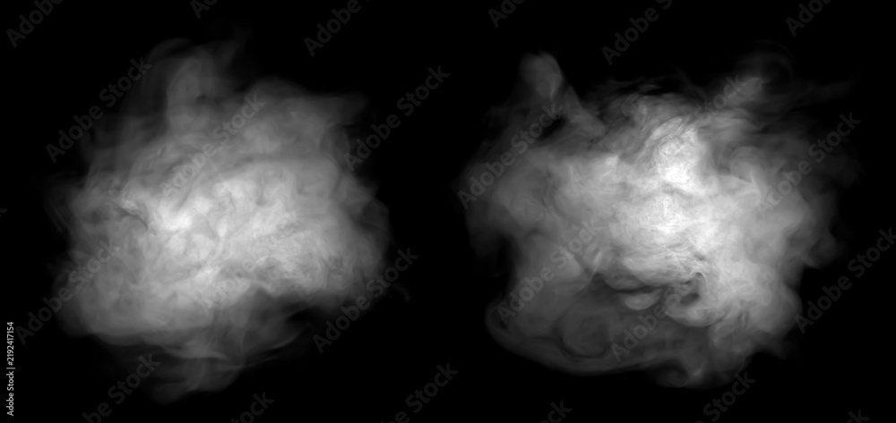 Obraz premium Abstract smoke cloud formations isolated on black background, creating a dramatic monochrome texture with soft swirling shapes for backgrounds, atmospheric designs, surreal art.