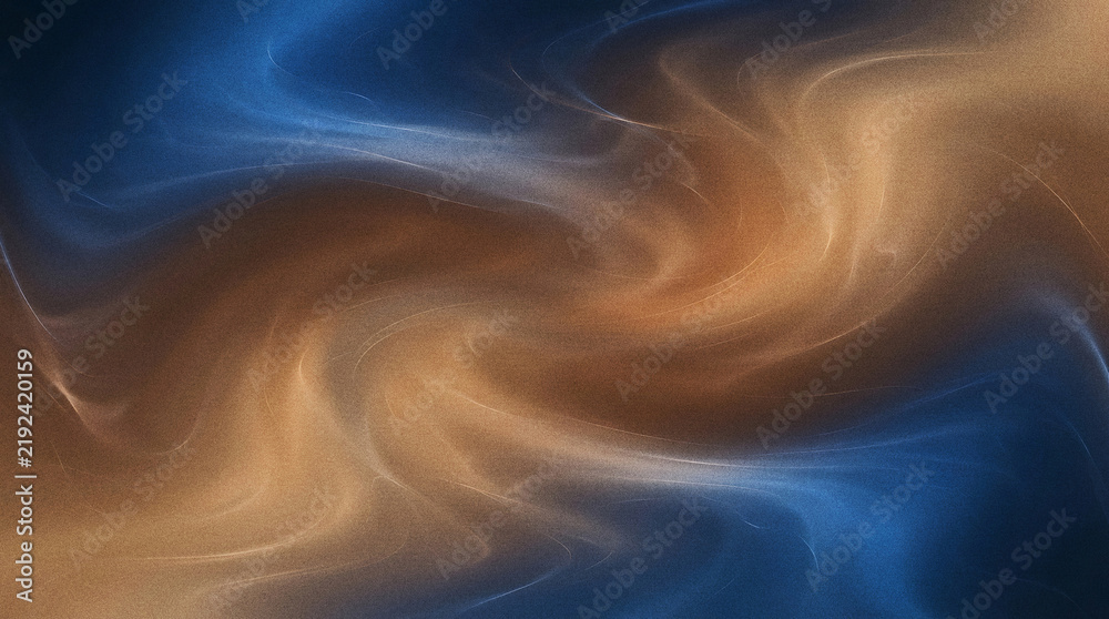 Fototapeta premium Abstract flowing wave pattern with blue and gold grainy noise texture