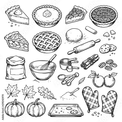 Thanksgiving Baking and Dessert Hand Drawn Vector Collection