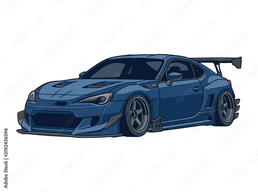 Fototapeta premium Custom Blue Sports Coupe with Wide Body Kit Illustration