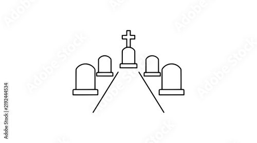 Obraz na plátně Cemetery Pathway with Gravestones Simple Line Icon - Minimalist Vector Illustrat